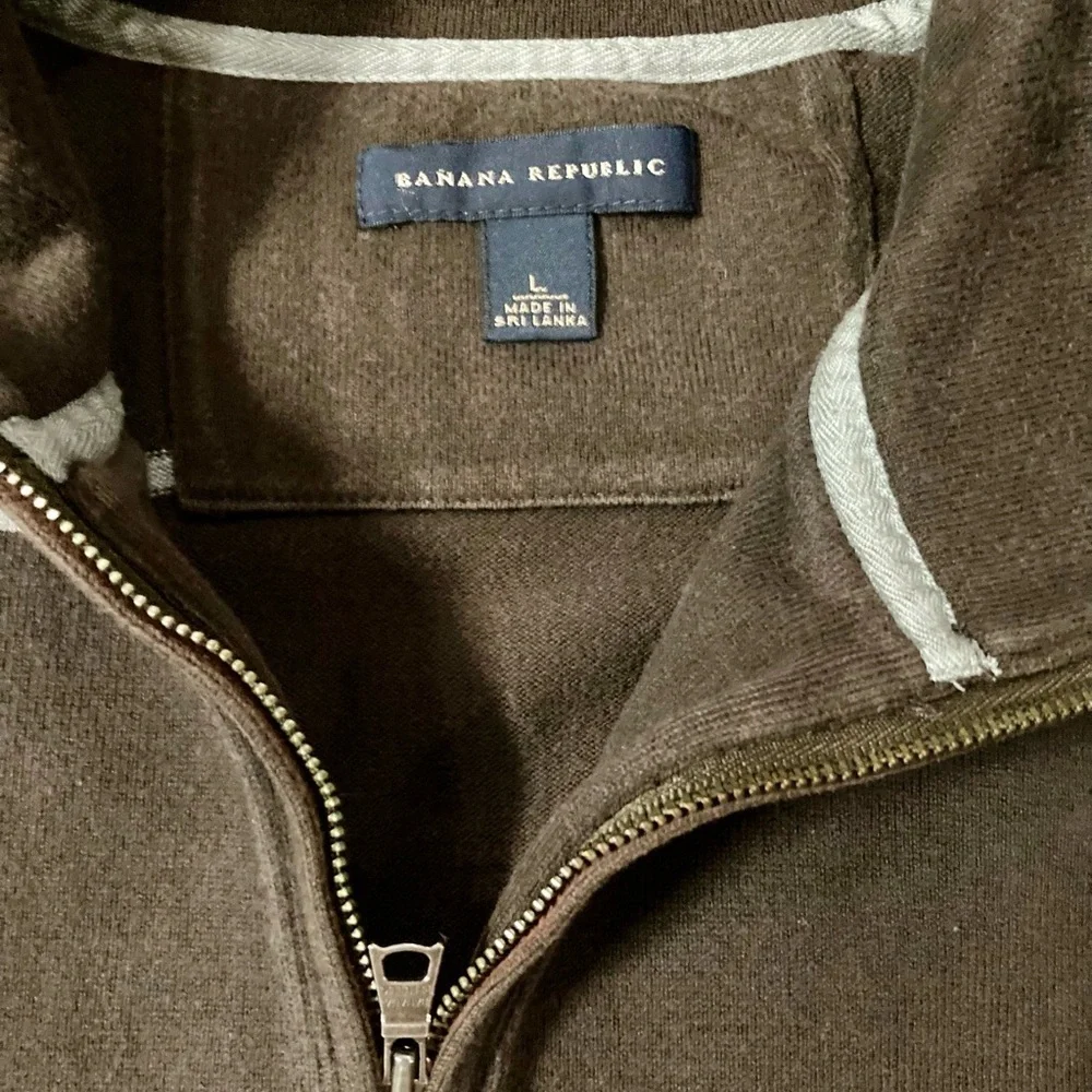 Banana Republic Men’s Size Large Brown/Grey‎ Striped 1/4 Zip Sweater